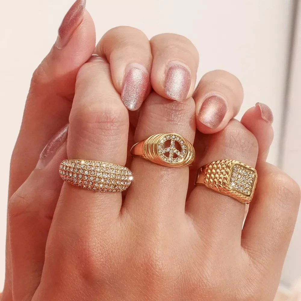 Luxury Micro Pave‎ Zircon Designer 18K Gold Plated Ring Stainless Steel